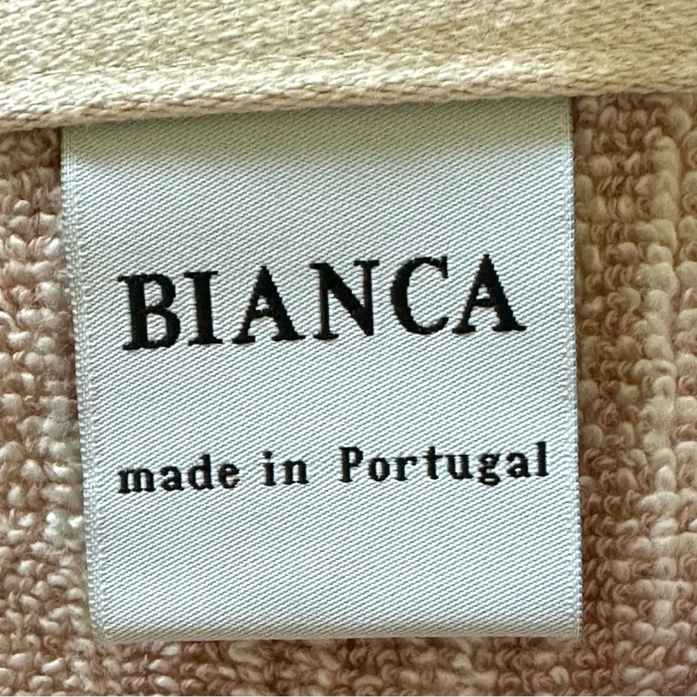 Bianca Cotton Tip Towels Set of 2 Made in Portugal Dusty light Peach & Ivory NEW